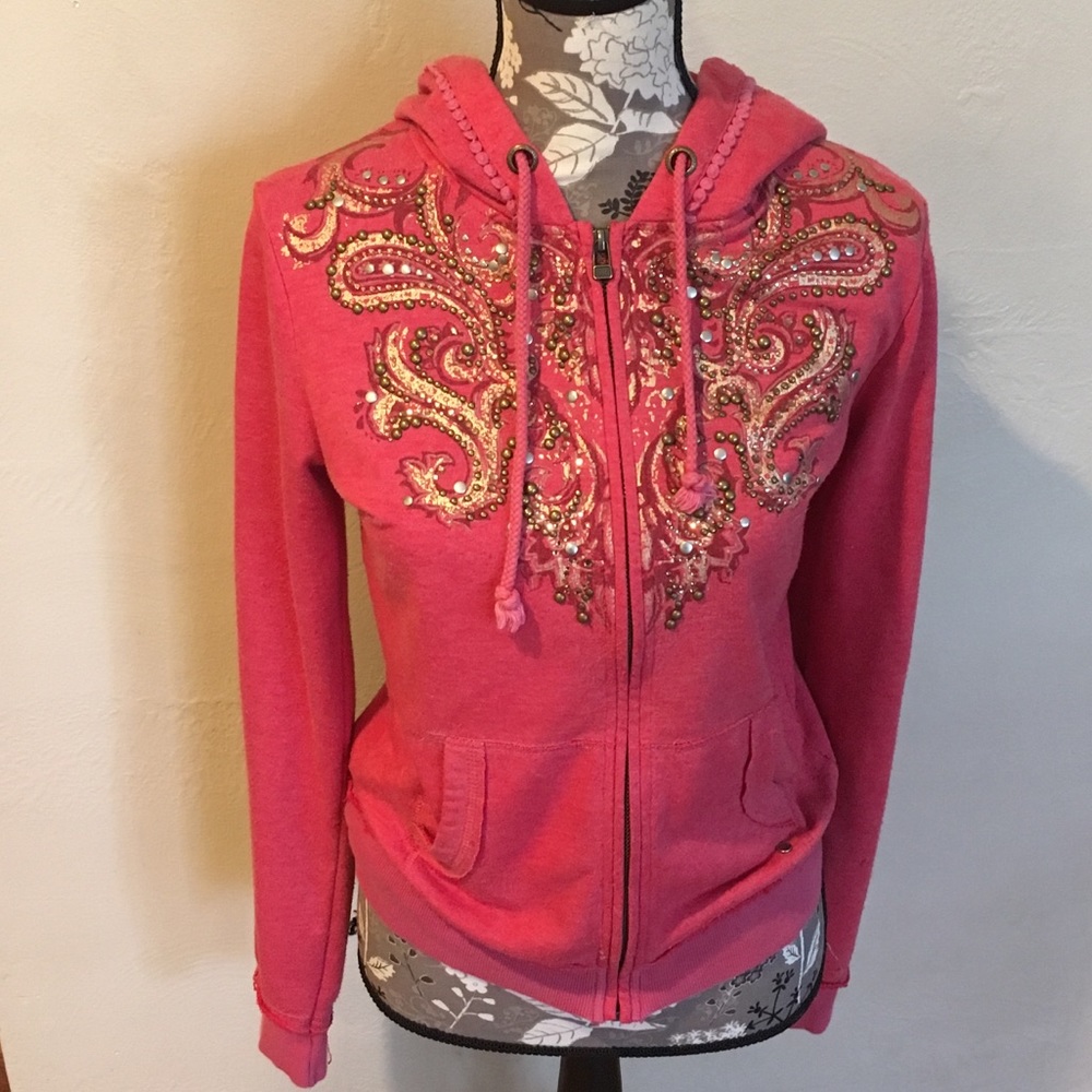 💎 MISS ME Salmon Hoodie Bling size Medium